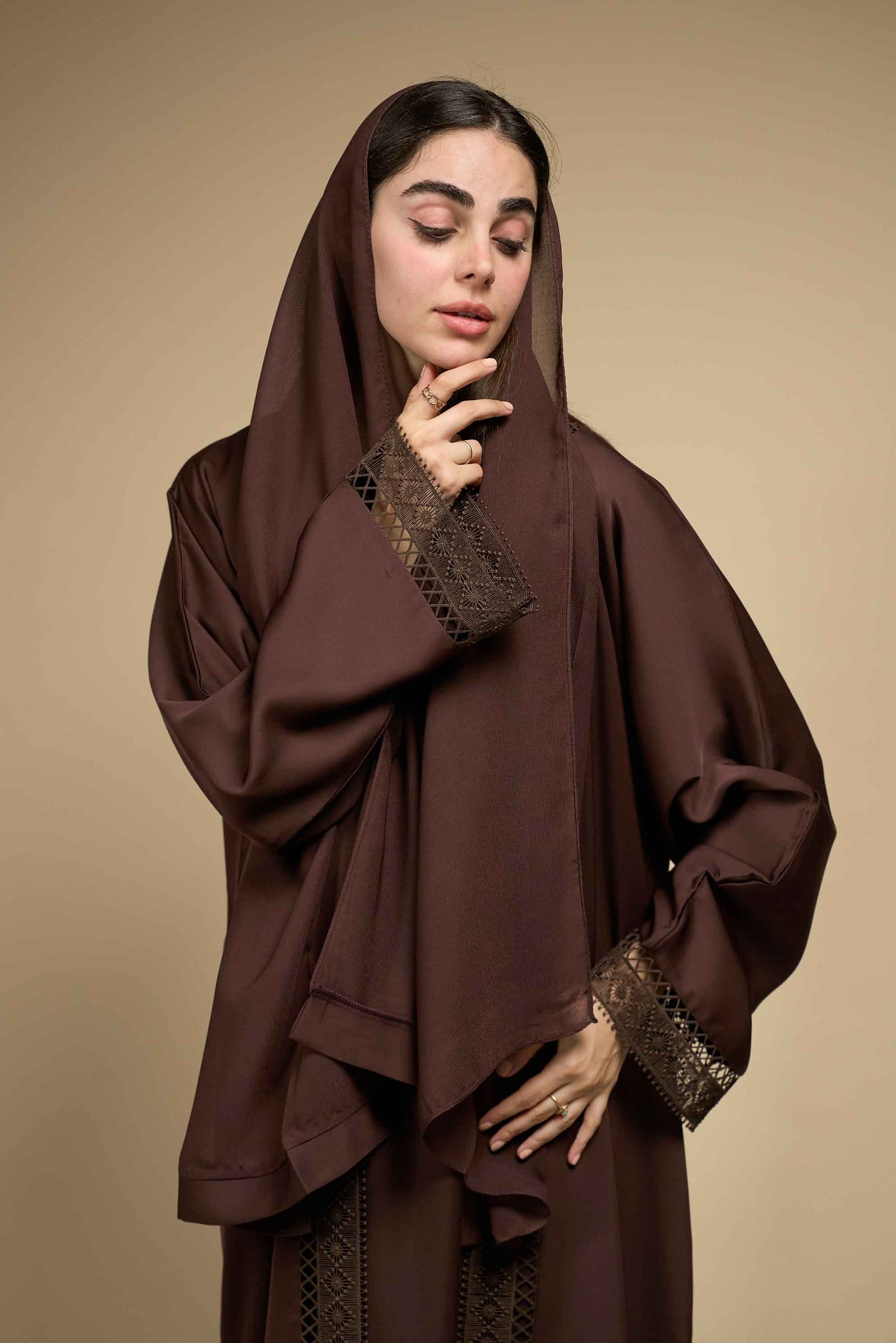 Mocha Lace Abaya - Awrah Abayas UAE