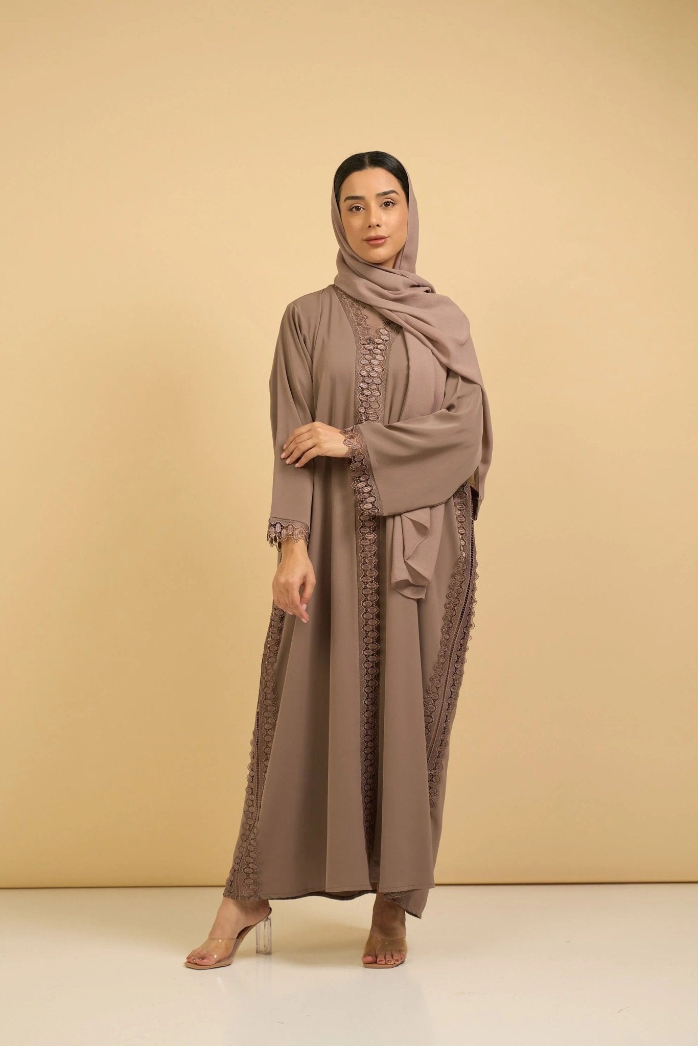 Taupe Grace Abaya - Awrah Abayas UAE